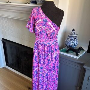 Pink Floral One-Shoulder Dress